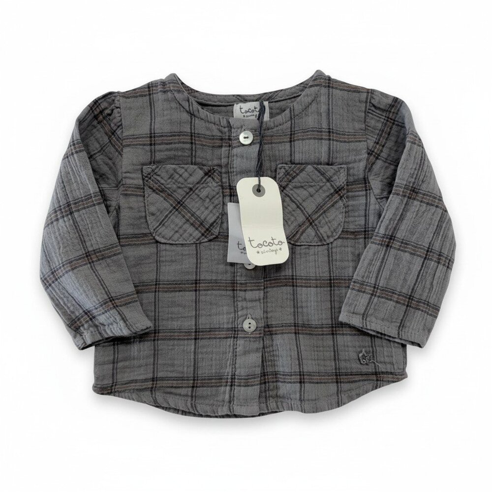 TOCOTO VINTAGE -  CHECK SHIRT - GREY - 100% COTTON - 6M - NWT